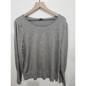 Talbots Womens XL Silver Metallic Merino Wool Blend Button Cuff Sweater KH5348